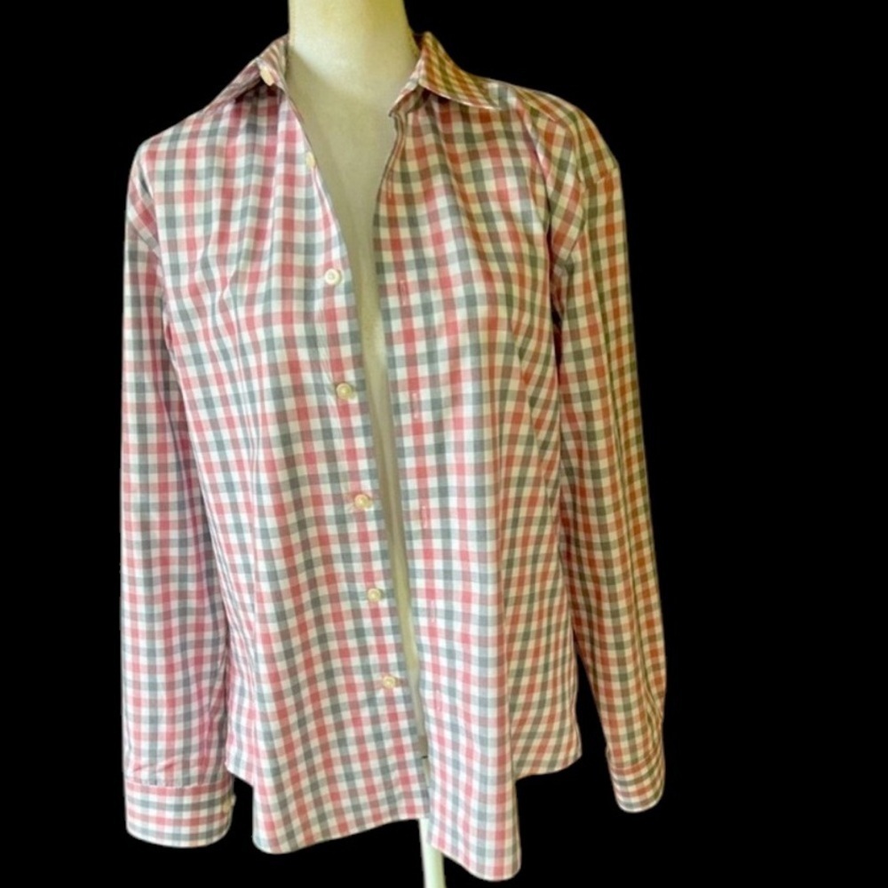 Egara Men’s long sleeve button-down shirt, large NWOT. Red, white black check. - Picture 2 of 11